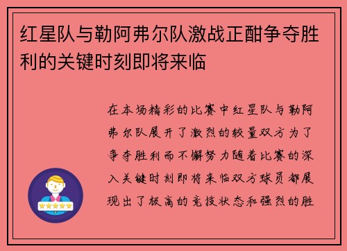 红星队与勒阿弗尔队激战正酣争夺胜利的关键时刻即将来临